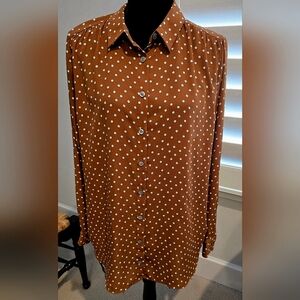 Ann Taylor Factory Brown and White Polka Dot Blouse